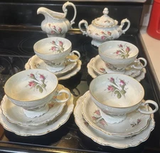 ROSENTHAL Selb Germany Moss Rose POMPADOUR Cup, Saucer & Berry Bowl Sugar Cream