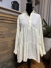 Love Stitch Cottagecore Sz M Dress Butter Yellow Tiered Mini Boho Summer Resort