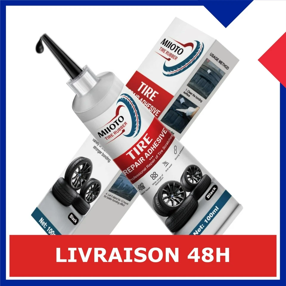 Colle Pneu Voiture 100ml - Réparation Caoutchouc - Adhésif Étanche - Photo 1/4