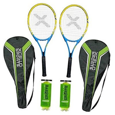 2-Player Aluminum Tennis Racket Set - Includes Two Rackets. Six 23'' Blue/Yellow