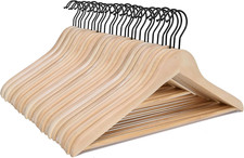 30 Pack Wooden Suit Hangers with Non-Slip Pant Bar - Smooth  Durable