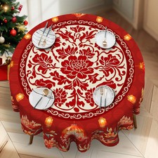1 Piece of Spring Festival Round Tablecloths, 5 Sizes Available, Peony Red Patte