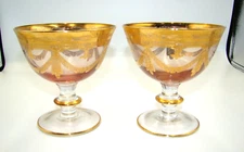 Arte Italica Horchow Medici Pink & Gold 2 Sherbet Goblets Dessert Bowls