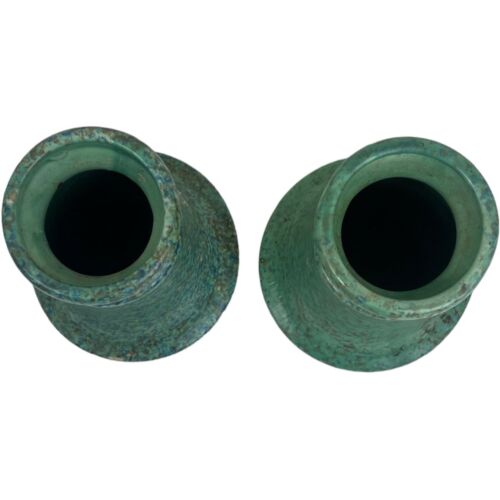 Par de jarrones de cerámica verde Checoslovaquia vintage 7658 esmalte moteado 6-1/2" - Imagen 3 de 12