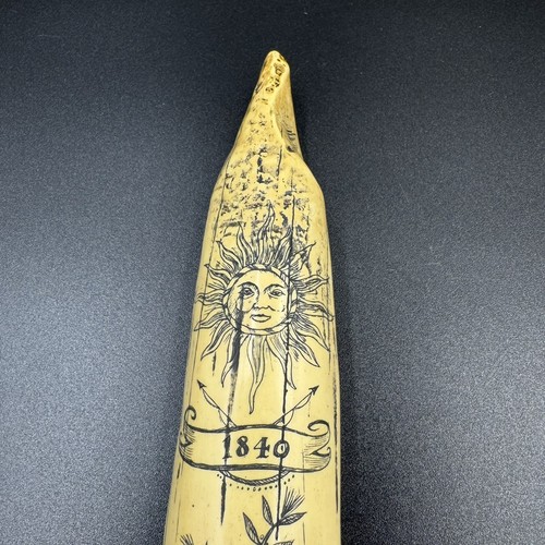 "Diente de ballena imitación Scrimshaw vintage 1840 Daniel Christian talla 11"" resina" - Imagen 11 de 14