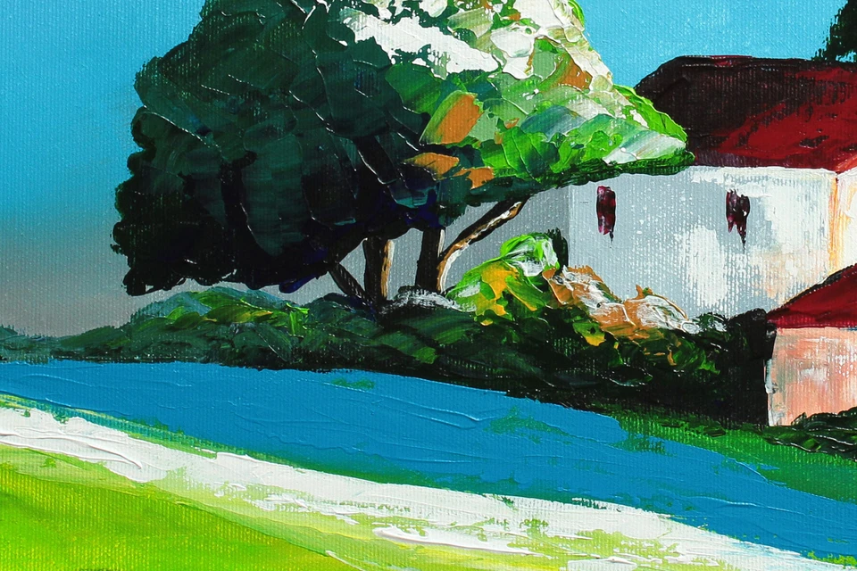 NOVAARTE Acryl Bild Gemälde Haus Abstrakte Malerei Wiese Moderne Kunst ORIGINAL - Bild 2 von 4