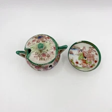 Hand Painted Japan China River Scene Set Of 2 Dishes Creamer Sugar Small Bowl