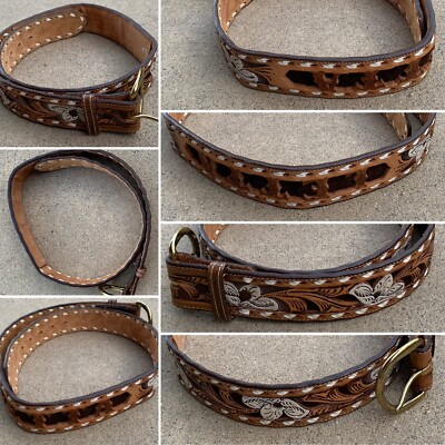 Kona Kut By Nocona Belt Co. Leather Belt, Size 34 - Vintage! Kona Kut by Nocona Belt Co tooled leather belt western  main image 2