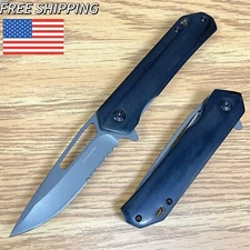 8" Black Wood Handle Tactical Spring Assisted Folding Pocket Knife Open Blade