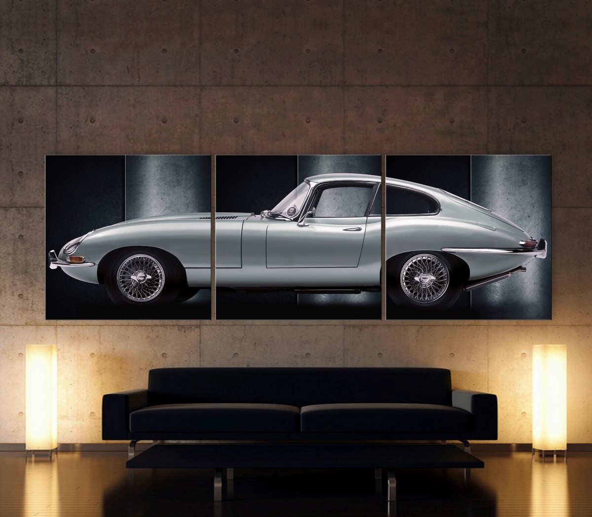 Poster Pop Art Jaguar E-Type Sportif – Déco Murale Voiture Rétro En 3 Parties Sur Toile
