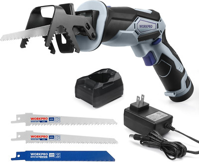 12V Cordless Reciprocating Saw with Clamping Jaw and Fast Charger, 3 Blades