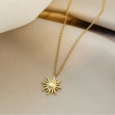 Women Gold Tone Stainless Steel Sun Charm Pendant Necklace Gift PE44