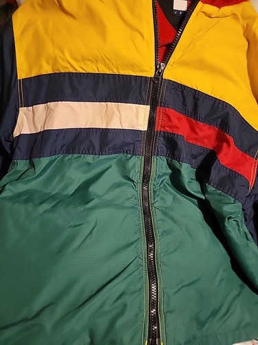 Vintage Tommy Hilfiger Jacket Mens XXL Green Blue Coat Color Block Big Logo Flag - Picture 2 of 16