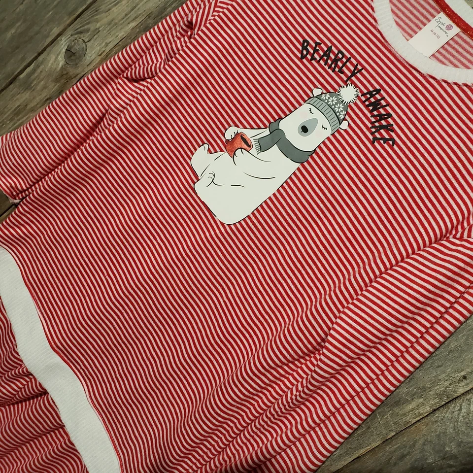 Secret Treasures M 8 10 Pajamas Red White Knit Set Women's Top Pants Long Sleeve - Image 2 of 4