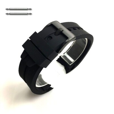 Rubber Silicone Curved End Black Replacement Watch Band Strap Steel Buckle #4512