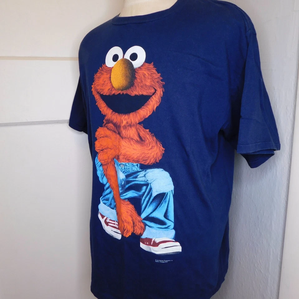 Vtg Sz XL Elmo Big Face Sesame Street T Shirt Single Stitch Hip Hop Rap Tee Blue - Image 2 of 4
