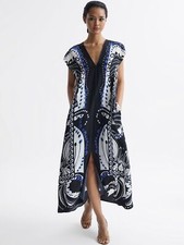 REISS WOMEN SUMMER FREJA SCARF PRINTED BELTED MIDI DRESS RRP£248 (A104)
