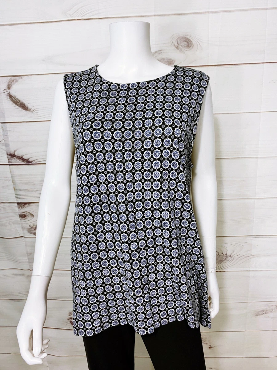 J Jill Wearever Collection Womens Top Size XL Black Geometric Sleeveless