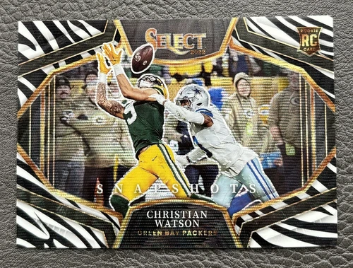 Rare SSP Christian Watson Zebra 2022 Select Snapshots SS-19 Rookie Packers