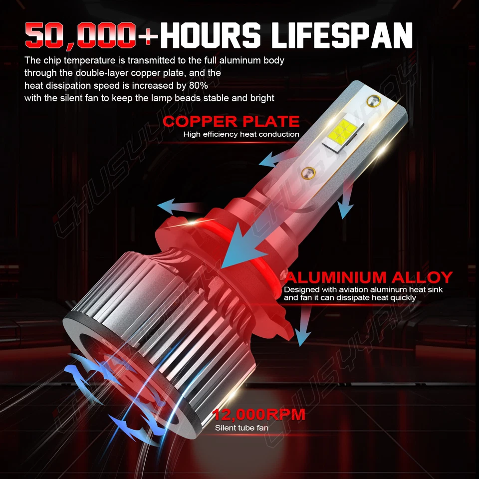 4pcs 6500K White LED Headlight High Low Beam Bulbs For Isuzu Hombre 1996-2000 - Image 4 of 4