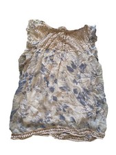 Elena Baldi Blouse Top Silk Floral Pink Grey Ruffle Romantic Embroidered Small