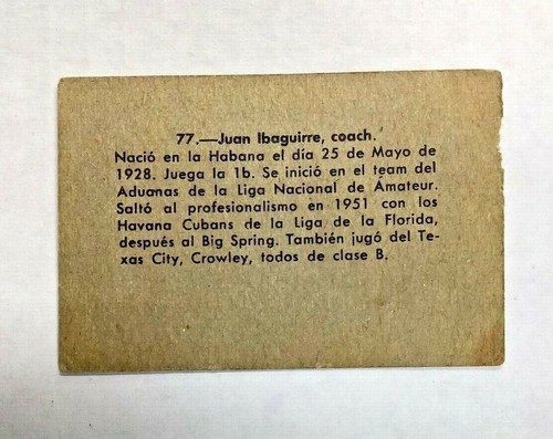 1956 CUBAN BASEBALL CARD JUAN IBAGUIRRE #77 - Picture 2 of 2