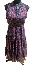 Ulla Johnson Size AU 10/US 6 Sleeveless Midi Silk Dress Navy/Pink Floral Print