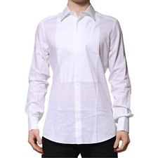 DOLCE & GABBANA Shirt White Bib Cotton Poplin GOLD Men Formal 39/US15.5/S 620usd