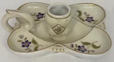 Lipper & Mann Porcelain Candle Holder Purple Violets Gold Rimmed Vintage