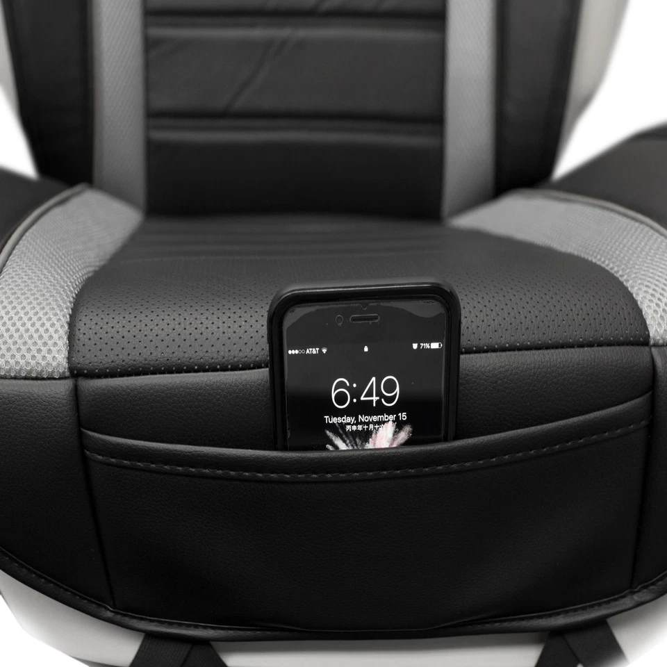 Funda de asiento de cojín de cuero sintético perforada de ajuste universal para automóvil, SUV - Juego completo Foto 3 de 4