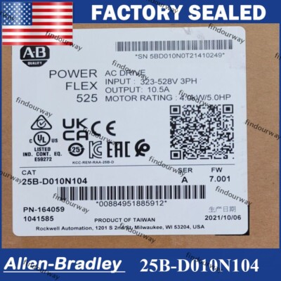 NEW PLC 25B-D010N104 PowerFlex 525 4kw 5HP AC Drive New Sealed Free Ship
