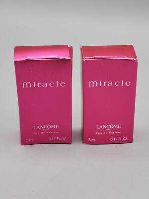 Two Bottles Miracle Lancome Eau De Parfum 5 ML. 0.17 OZ. New in Boxes