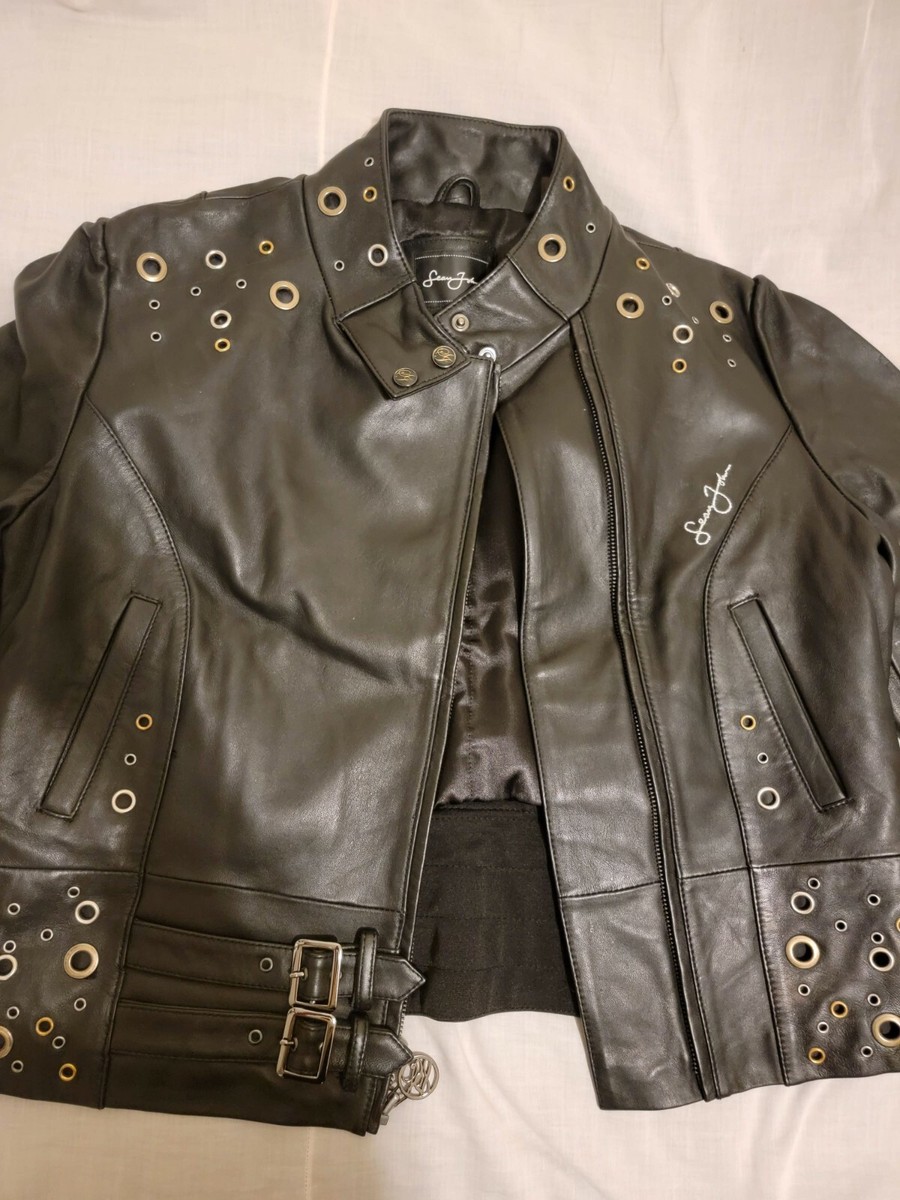 Biker Jacket Sean John Leather Coats Sean John Women Black Leather
