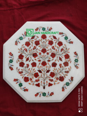 13'' White Marble Table Top Center Coffee Inlay Lapis pietra dura Handmade