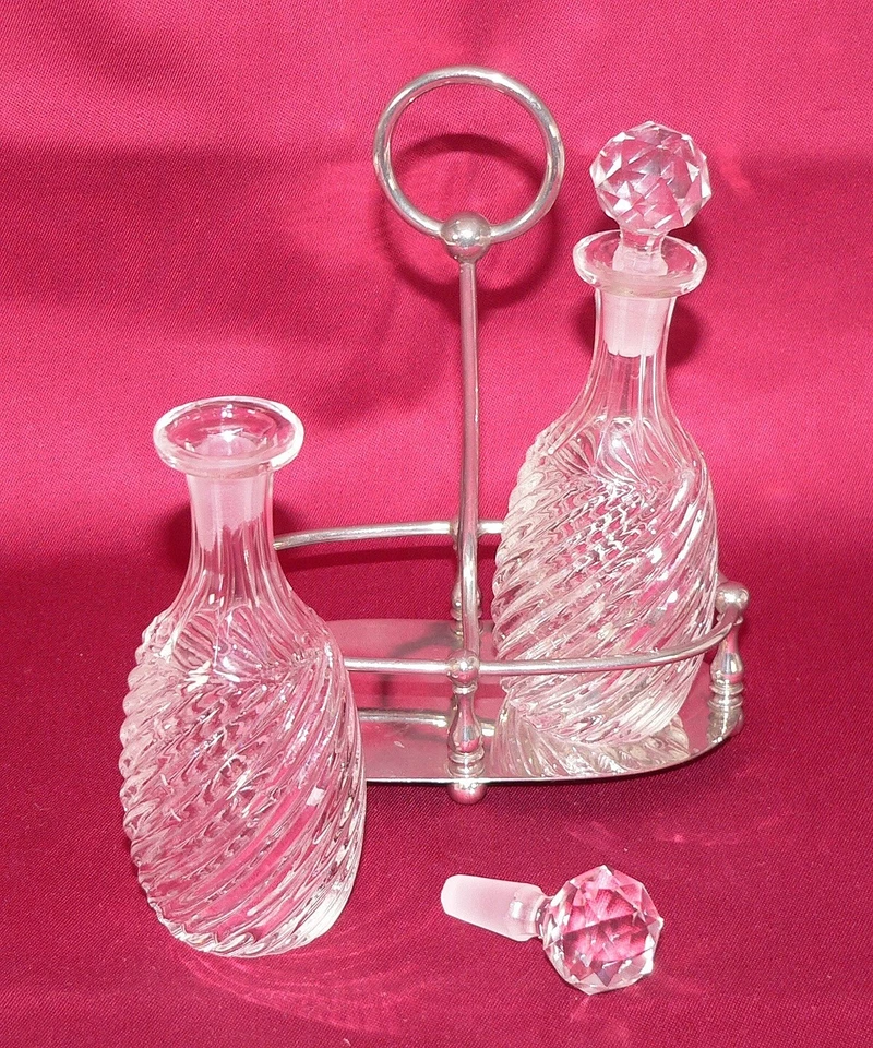 Essig & Öl Karaffen auf Silbertablett je 50 ml ca 50er Jahre #6381 - Bild 2 von 2