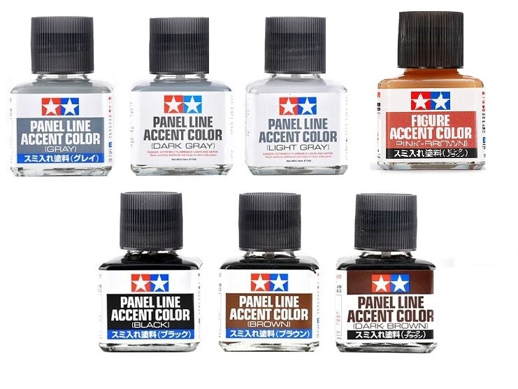 TAMIYA PANEL LINE ACCENT- GRIGIO - MARRONE - NERO- FIGURE ACCENT PINK