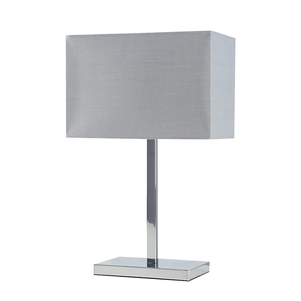 Chrome Table Lamp Light Grey Rectangle Lampshade Living Room Bedroom LED Bulb