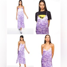 Ganni heavy satin slip dress Lavender floral pattern Dress new with tags