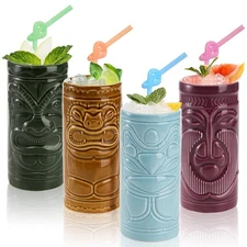 Cedilis 4 Pack Ceramic Tiki Mug 10oz Tumblers Zombie Mai Tai Barware Halloween