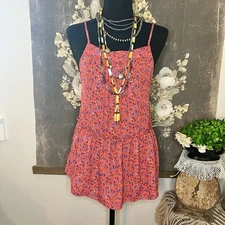 Sienna Sky Red Blue Yellow Ditsy Floral Sleeveless Tie Back Ruffle Blouse Sz M