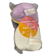 Erase The Cake Makeup Removing Face Puff Set 6 Puffs Headband Travel Case – New