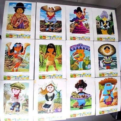 12 affiches vintage Glaxo-Evans. Les enfants du monde. série complète années 70 - Photo 1/4