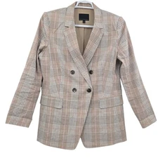 Banana Republic Women's Linen Plaid Double Breasted Blazer Size 14