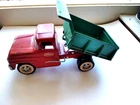 Vintage 1962 Tonka Red Green Dump Truck Manual Lever Action Works Pressed Steel