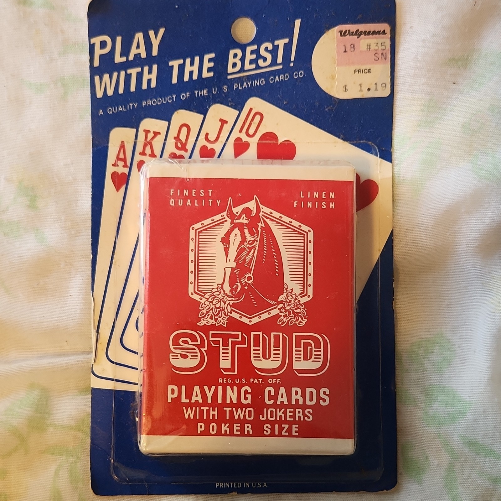 Stud Poker Playing Cards Deck, Poker Size Linen Finish, Two Jokers, 1975