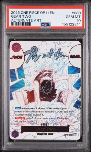 2025 ONE PIECE OP11-A FIST OF DIVINE SPEED ALTERNATE ART #080 GEAR TWO PSA 10