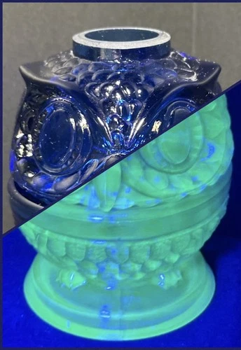 New COBALT URANIUM Glass Owl Fairy Lamp From Fenton Mold Glows GREAT WOW