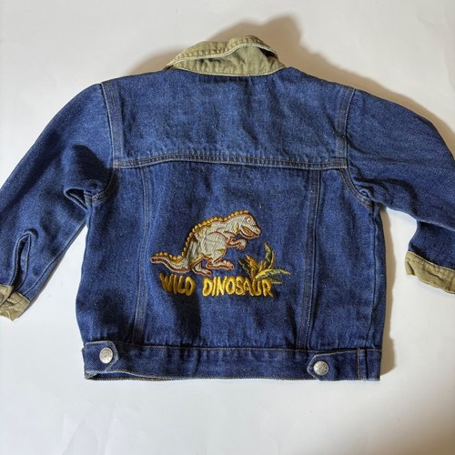 Giacca jeans dinosauro denim bambino ragazzo 3T Dino Trail applique accenti velluto a coste - Foto 2 di 8