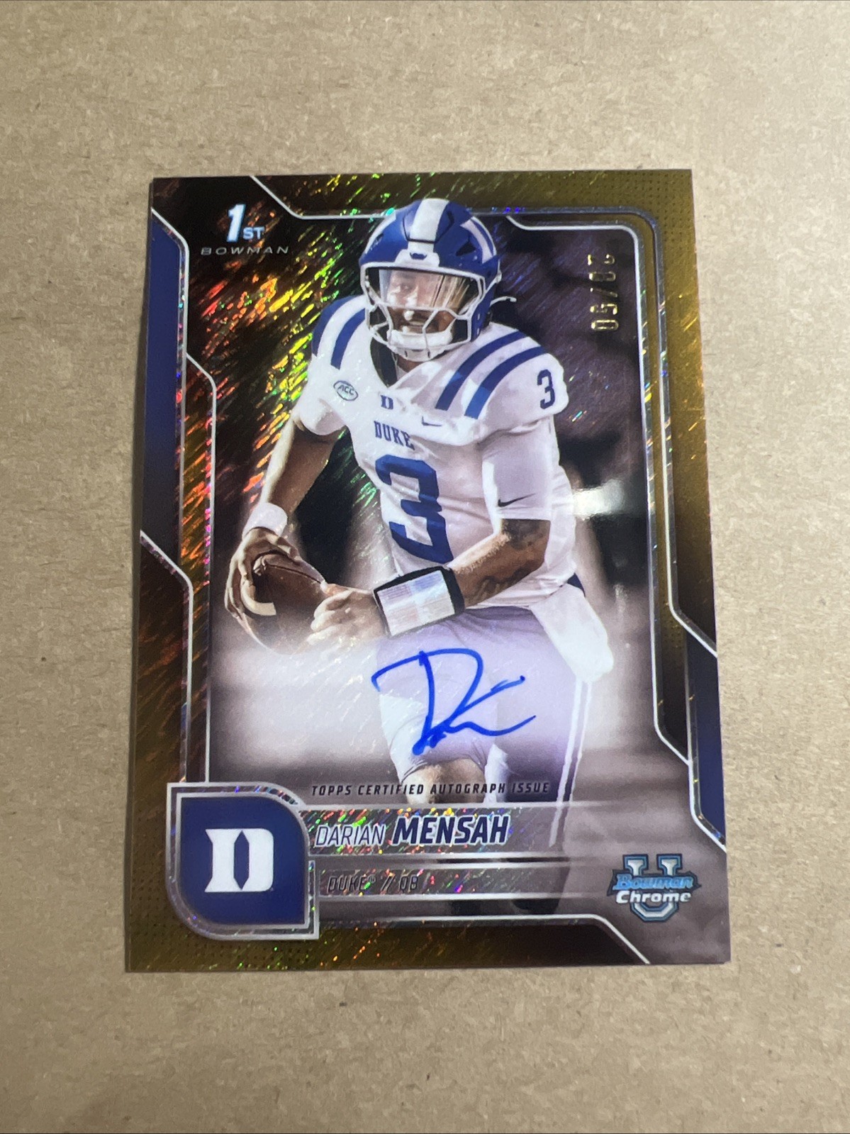 2025 Bowman Chrome U Darian Mensah 1st Bowman Gold Shimmer Auto 28/50