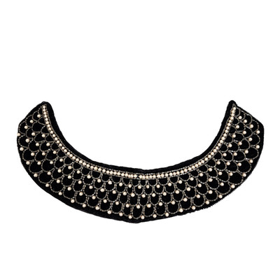 Beaded Glass Pearl Dress Collar Velvet Black Vintage